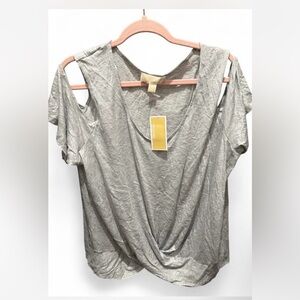 Michaels Light Gray Cold-Shoulder V-Neck Top